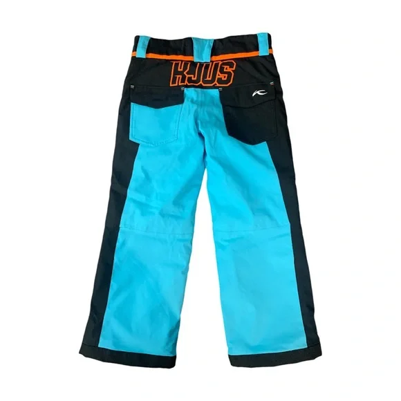 KJUS Waterproof Snowboard Ski Pants Blue Black Orange Kids Boys 6/116 Outdoor - Picture 1 of 13